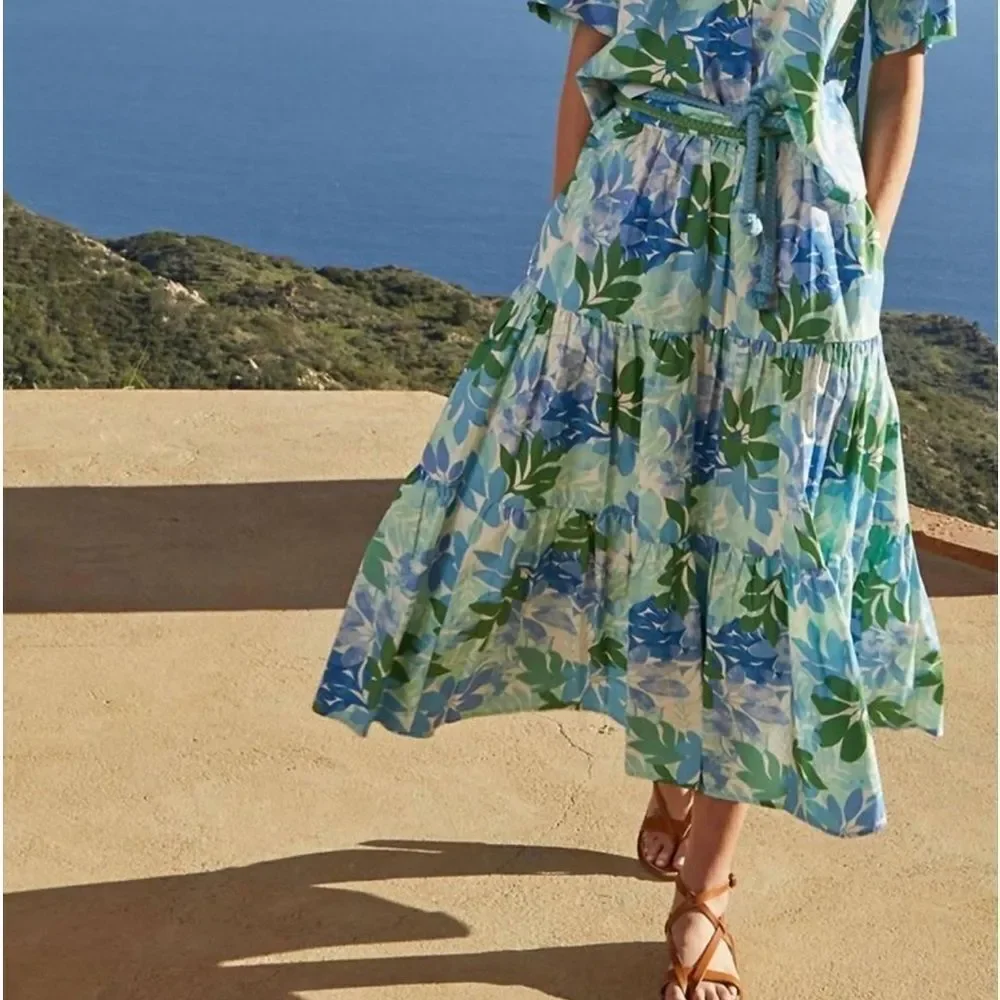 New Xirena Blue Angeline Blue Sails MIDI Skirt Small Floral